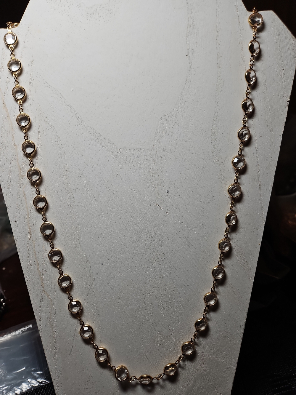 Swarovski Clear Crystal Bezel Gold tone 32" long Necklace Swan stamped signed